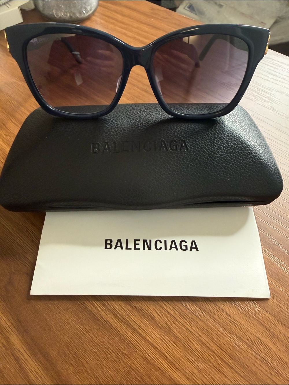 Balenciaga BB0102SA Dynasty Cat-Eye Sunglasses Blue Acetate / Gold (Asian Fit)